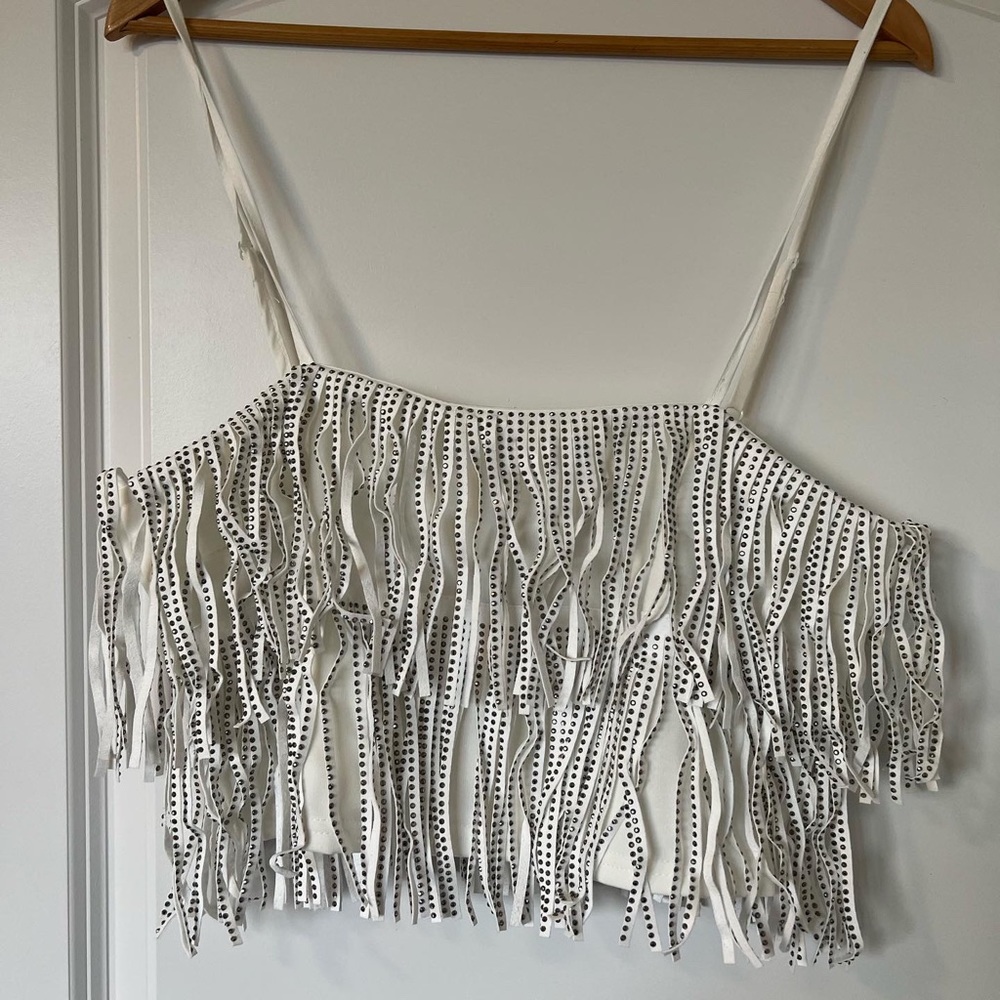 White Fringe Top